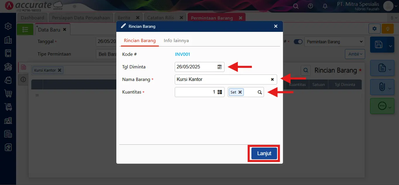 cara mencatat permintaan barang